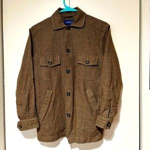 Eton Brown Checked Cotton-Wool-Cashmere Flannel Over Shirt, size Small
